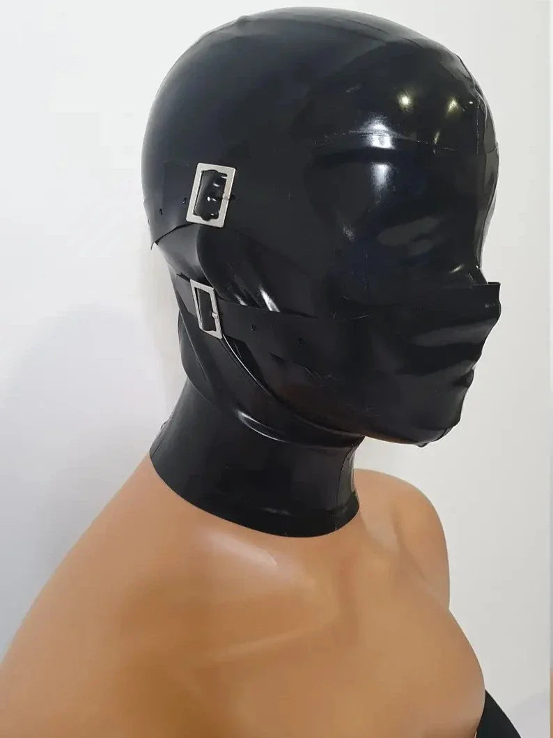 Buckle Strap Black Latex Hood