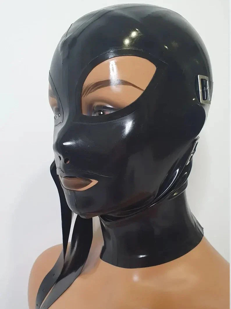 Buckle Strap Black Latex Hood