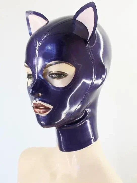 Purple Latex Mask with Cat Ears