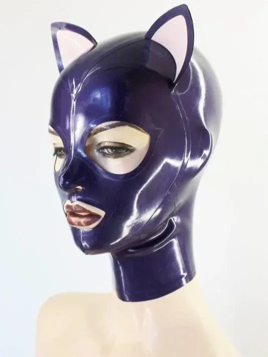 Purple Latex Mask with Cat Ears