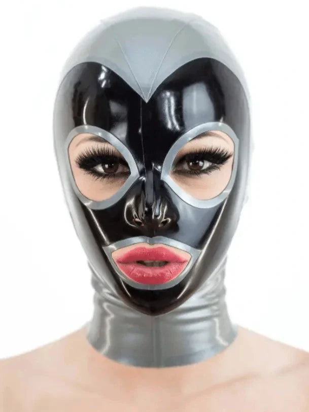 Zilver en zwart latex masker