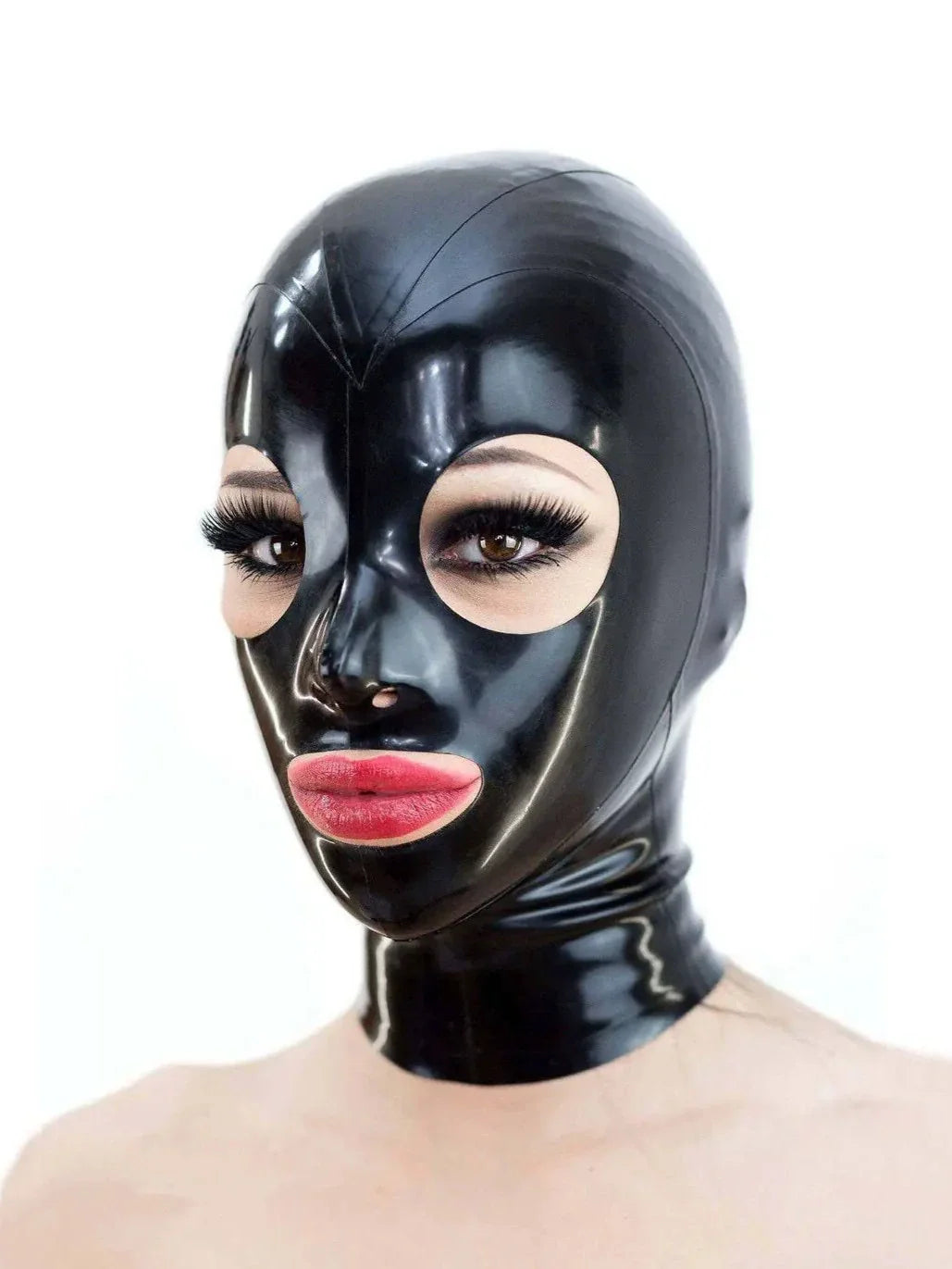 Latex  Hood & single color with zipper and round eyes