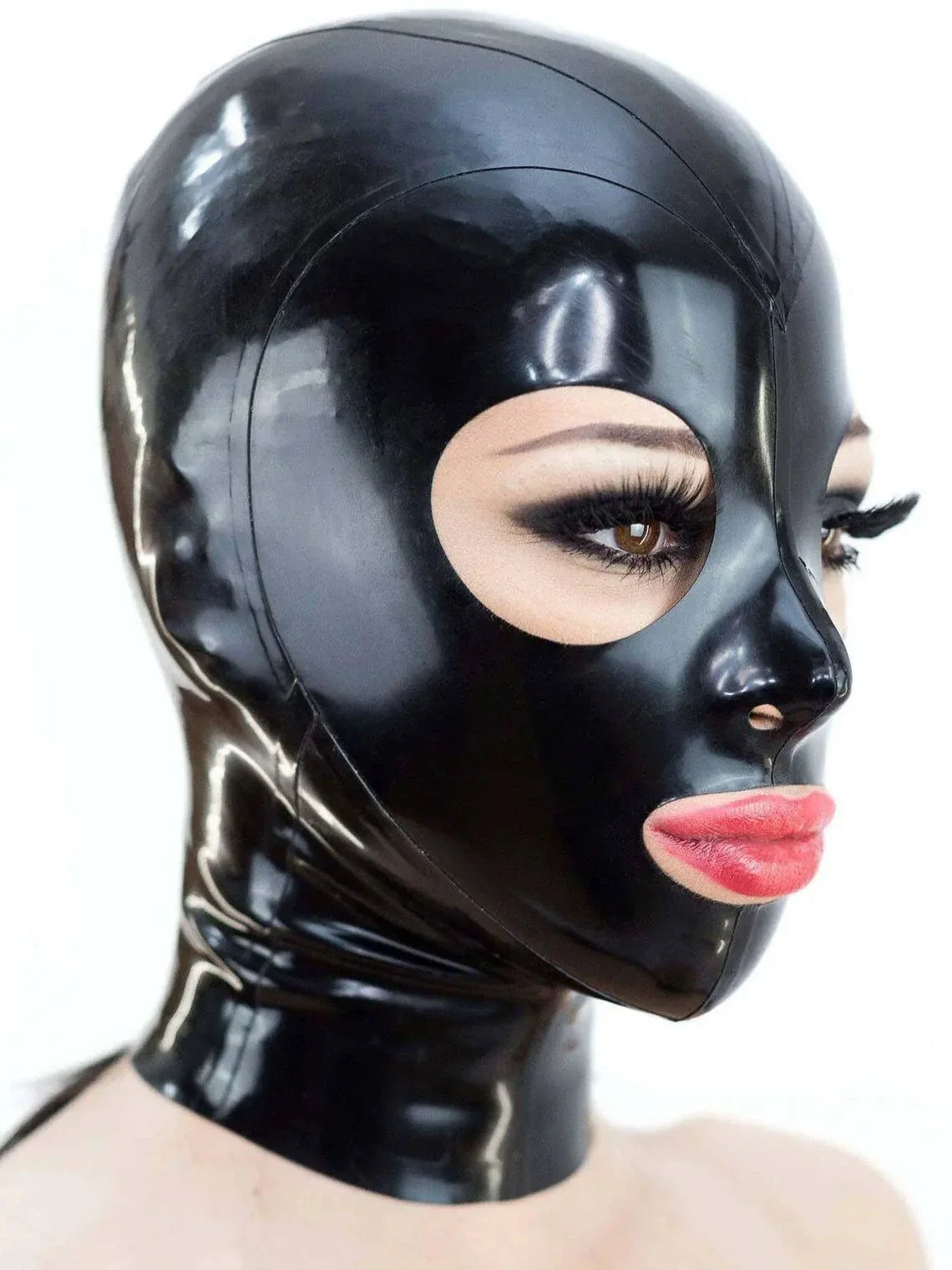 Latex  Hood & single color with zipper and round eyes