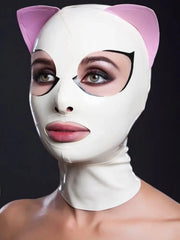 White and Pink Cat Latex Hood- "Kitty Princess"