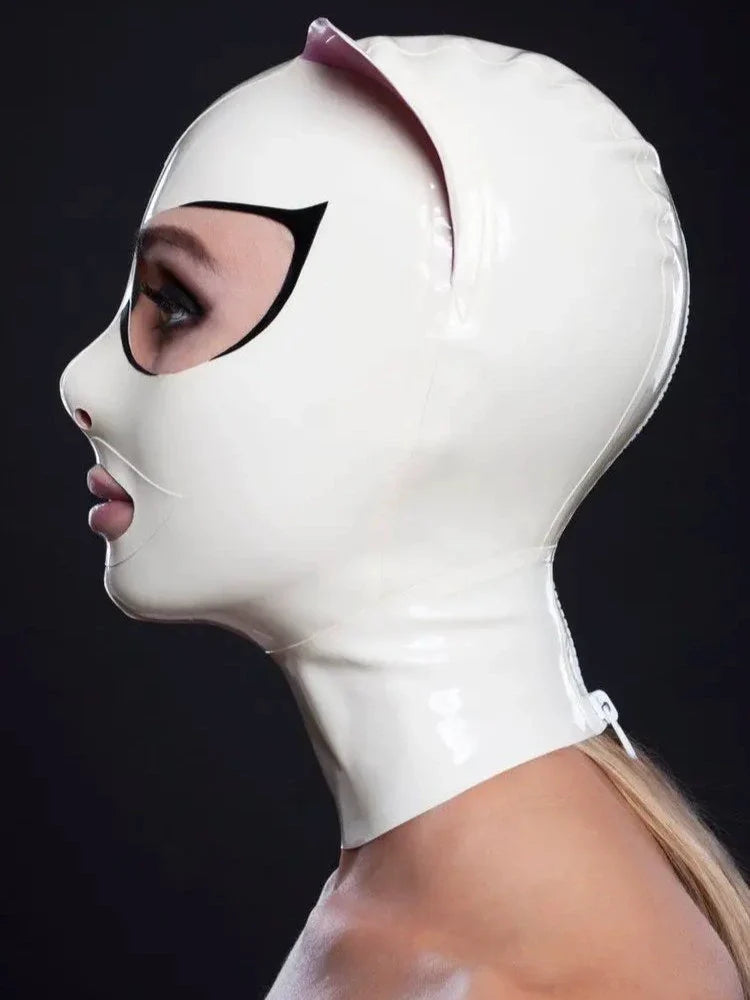 White and Pink Cat Latex Hood- "Kitty Princess"