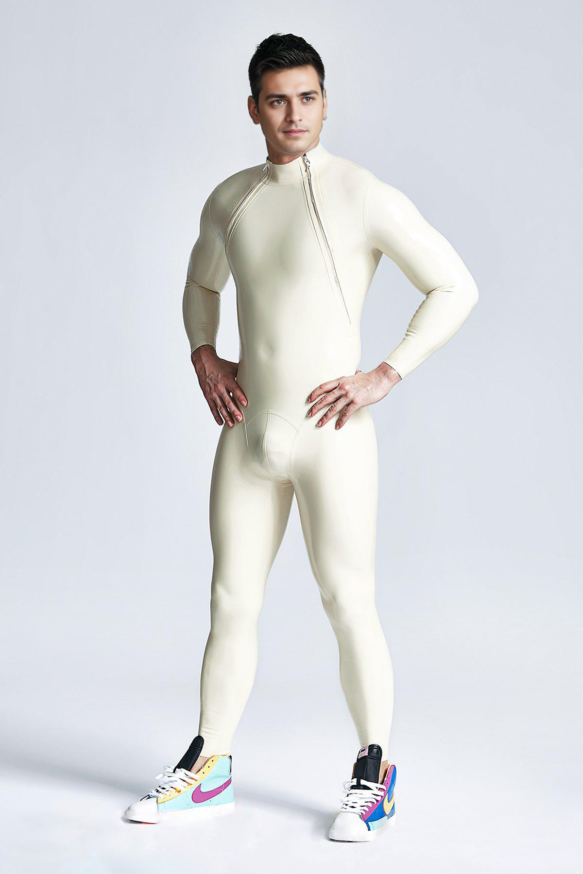 Male Double-Diagonal Zip Catsuit