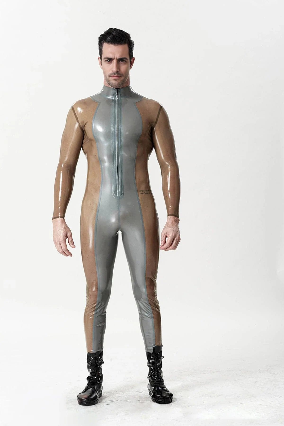 Male Silver Sleek Front-zip Catsuit