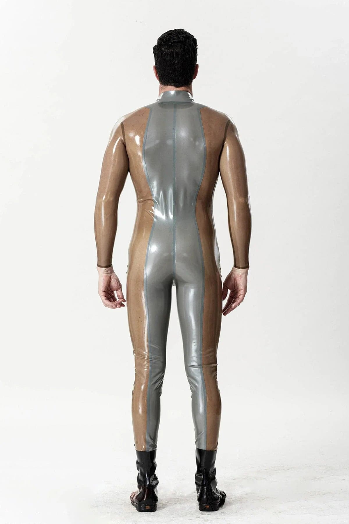 Male Silver Sleek Front-zip Catsuit