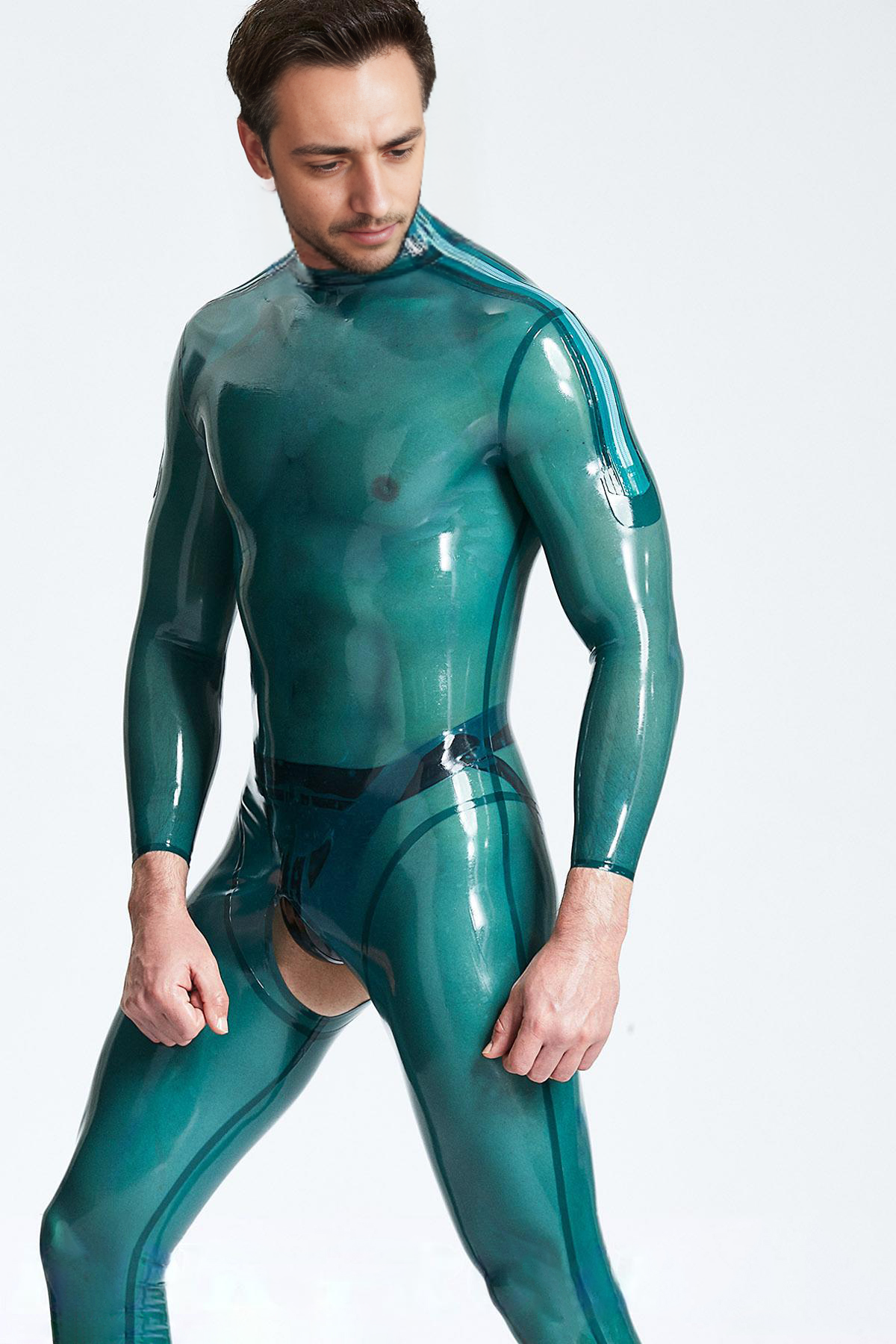 Male Open-Crotch Shoulder-zip Catsuit