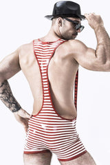 Male Outstanding Stripes Wrestling Suit