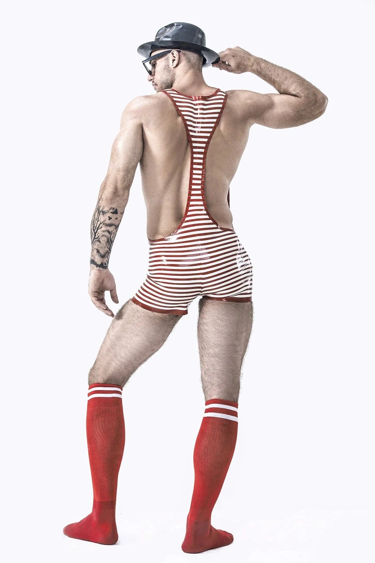 Male Outstanding Stripes Wrestling Suit