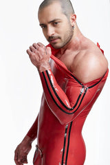 Male Double Lines Shoulder-Zipper Latex Catsuit