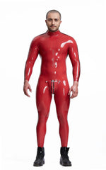 Latex-Catsuit mit doppelten Linien und Schulterreißverschluss für Herren