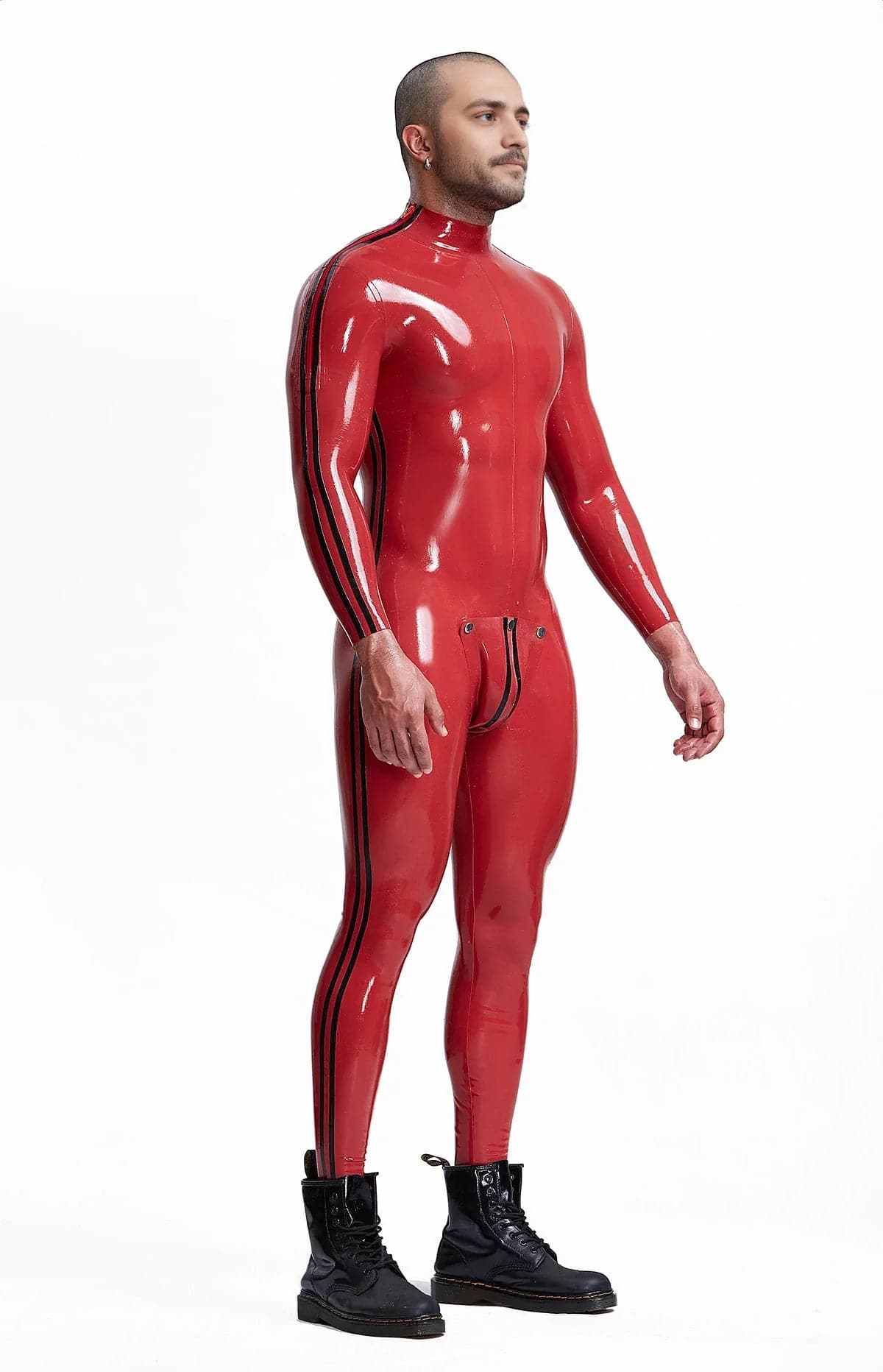 Latex-Catsuit mit doppelten Linien und Schulterreißverschluss für Herren