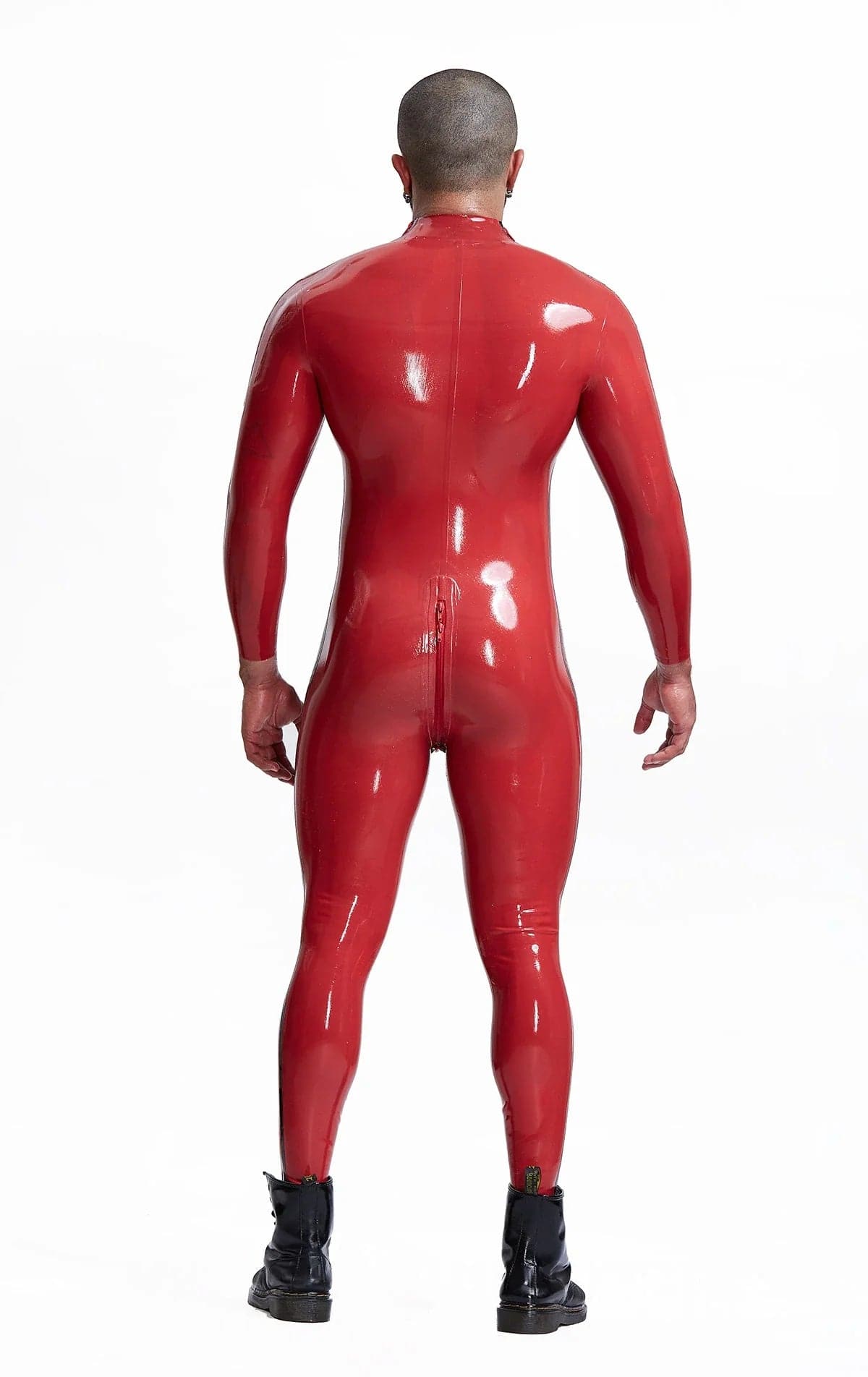 Latex-Catsuit mit doppelten Linien und Schulterreißverschluss für Herren