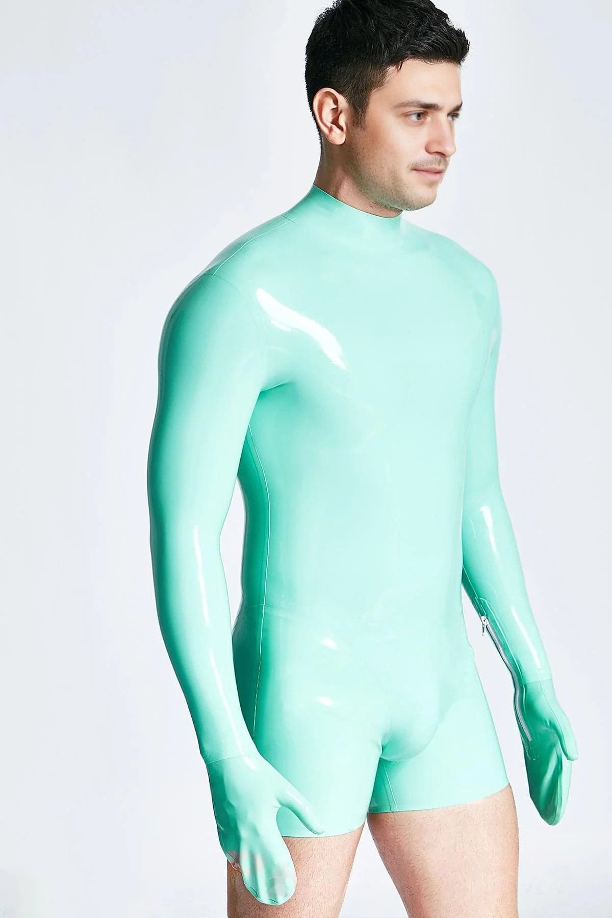 Male Mitten-Sleeved Neck Entry Short Catsuit