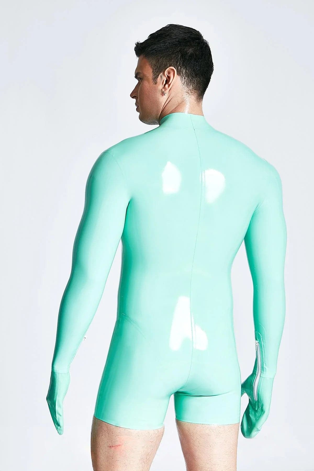 Male Mitten-Sleeved Neck Entry Short Catsuit