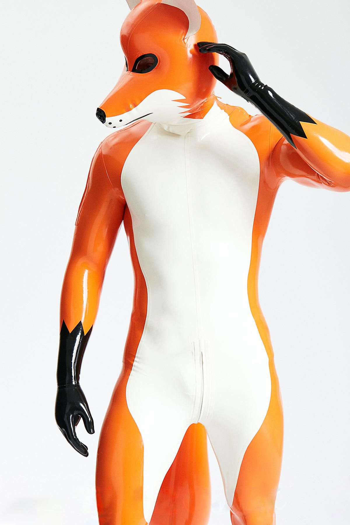 Männlicher Foxtrotter-Catsuit mit Schulterreißverschluss und aufblasbarem Schwanz