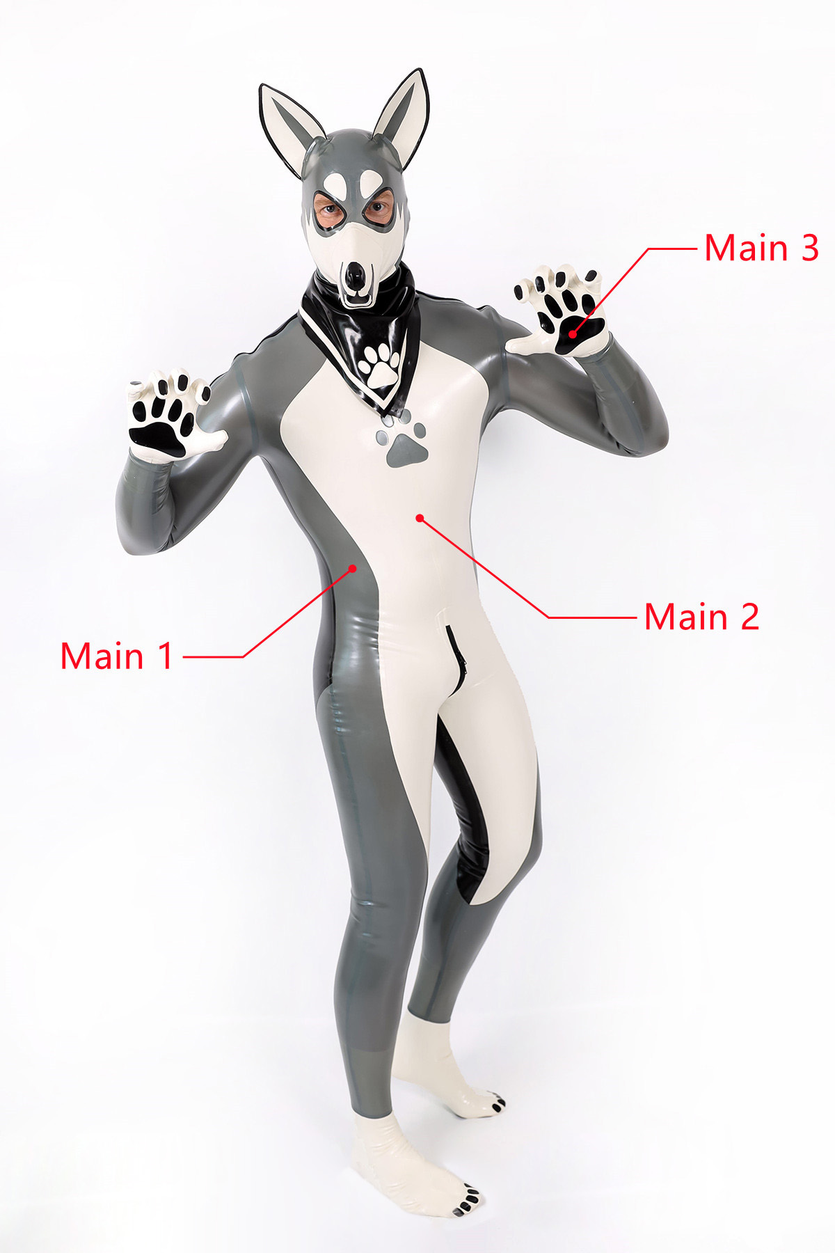 Grauer Latex-Catsuit für Männer aus Eselleder