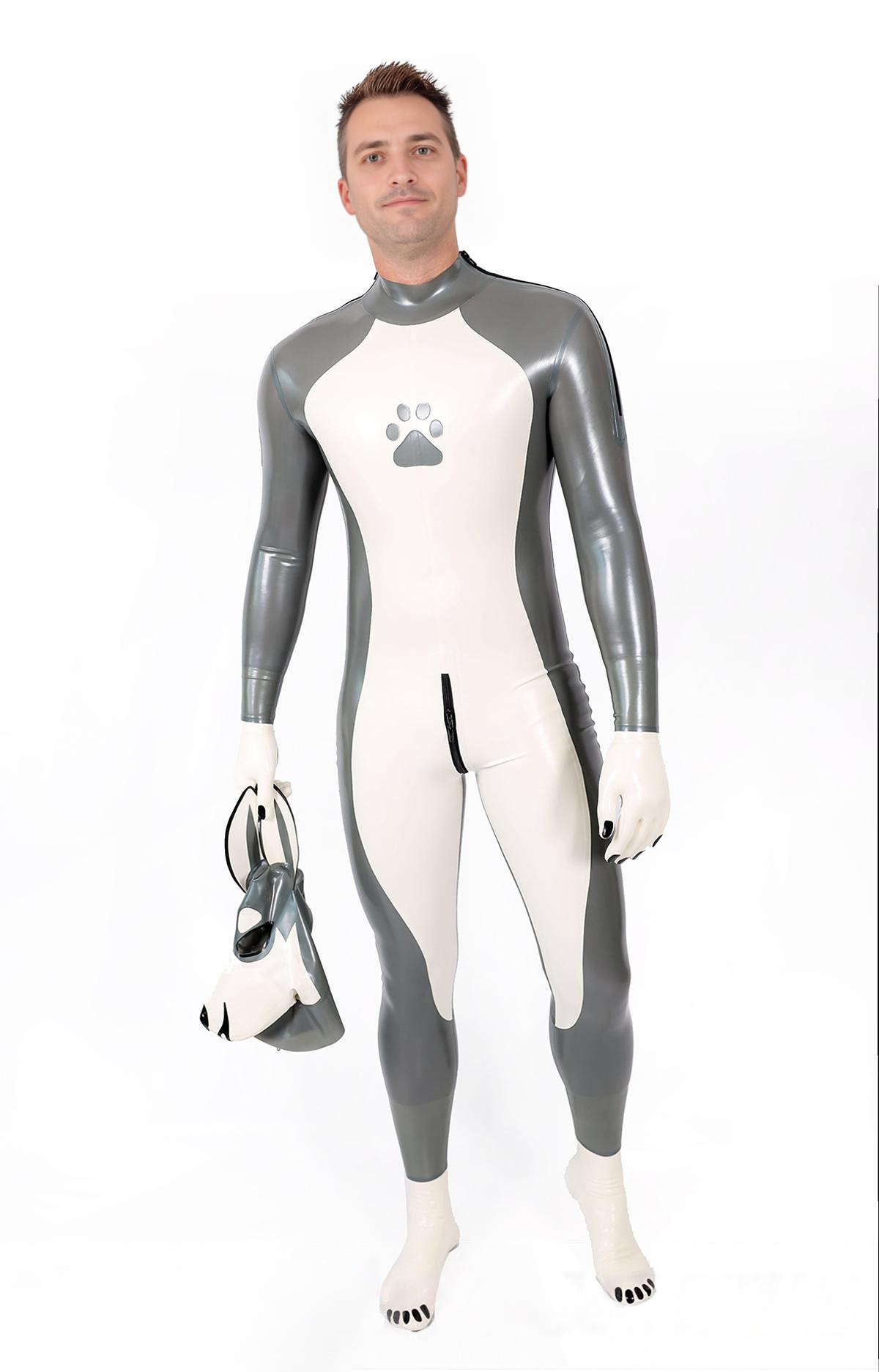 Male Grey Donkey Latex Catsuit