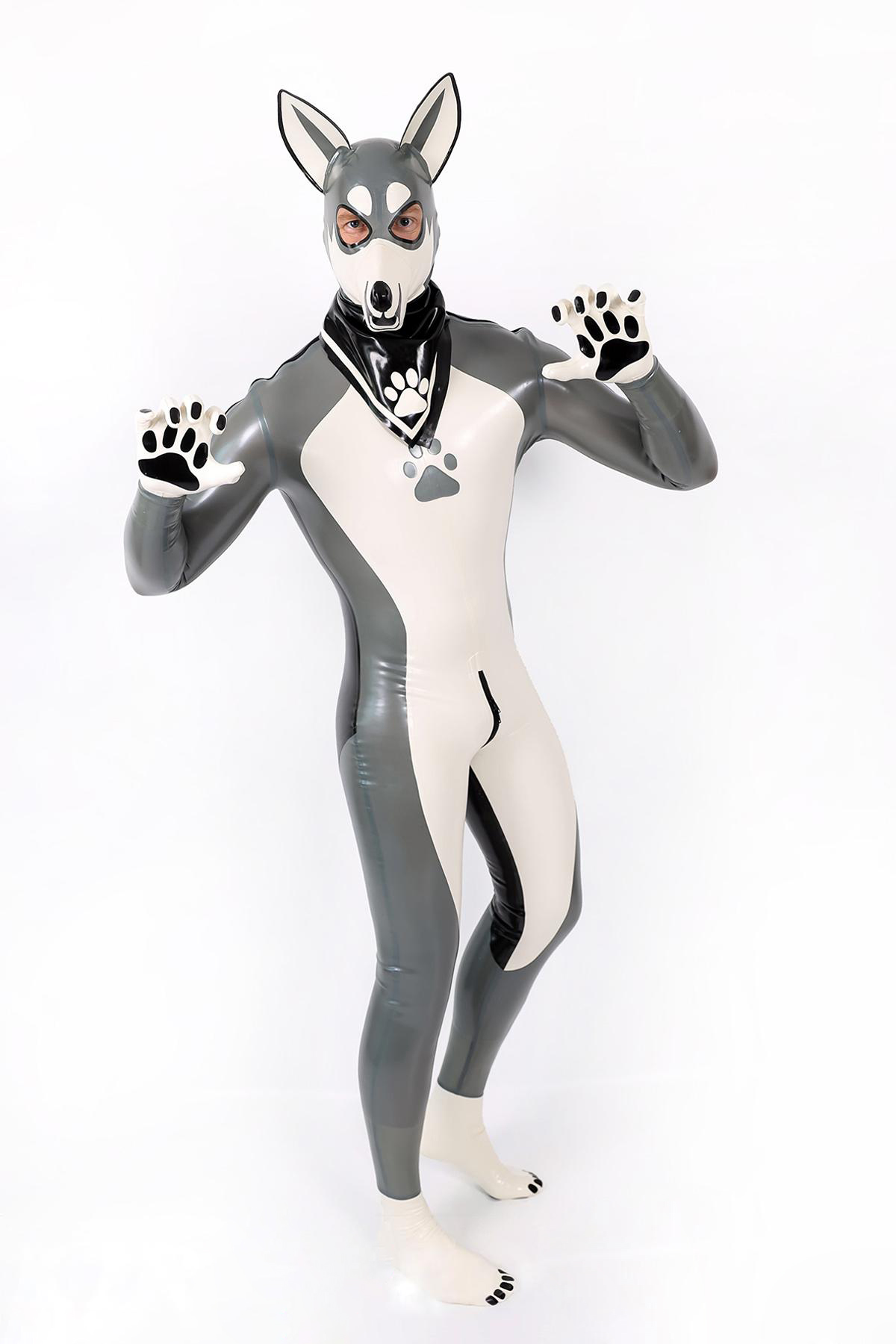 Grauer Latex-Catsuit für Männer aus Eselleder