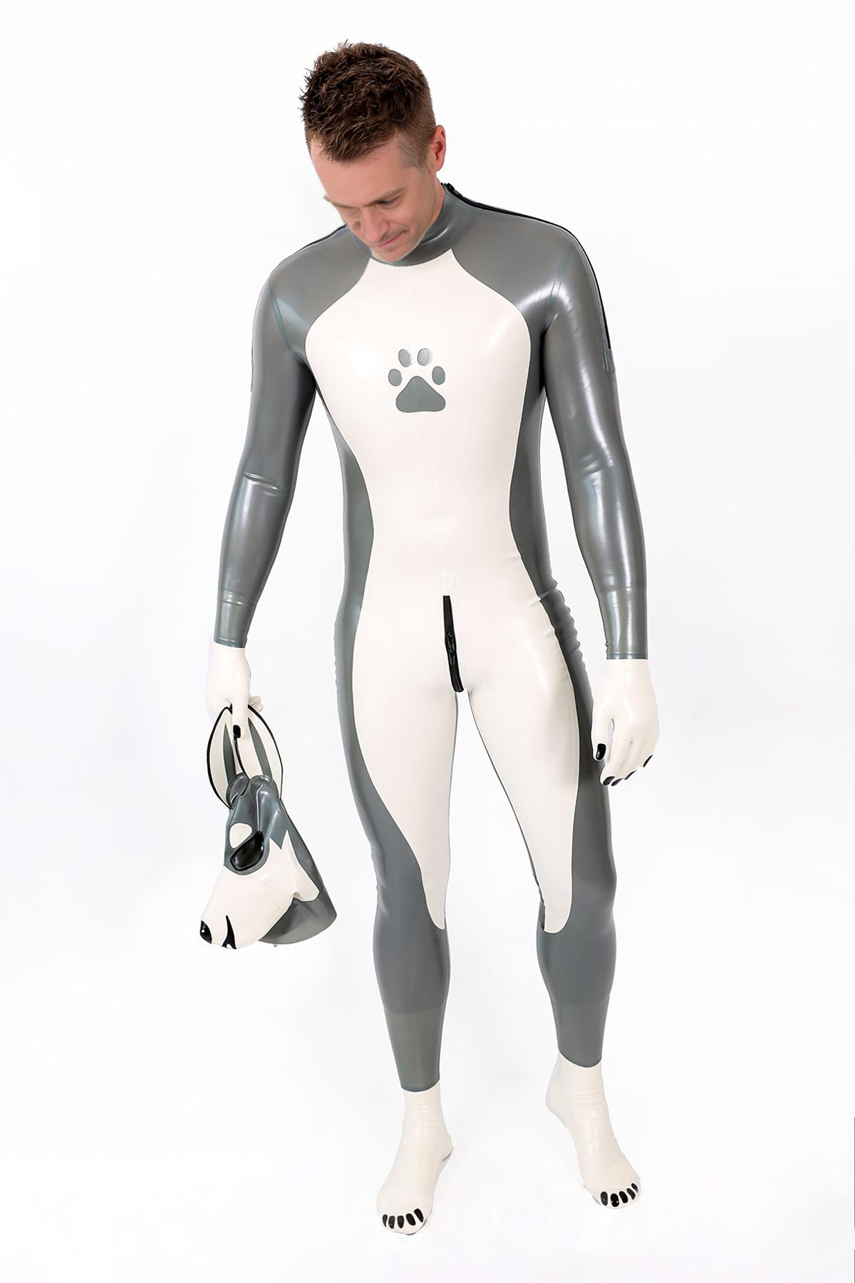 Male Grey Donkey Latex Catsuit