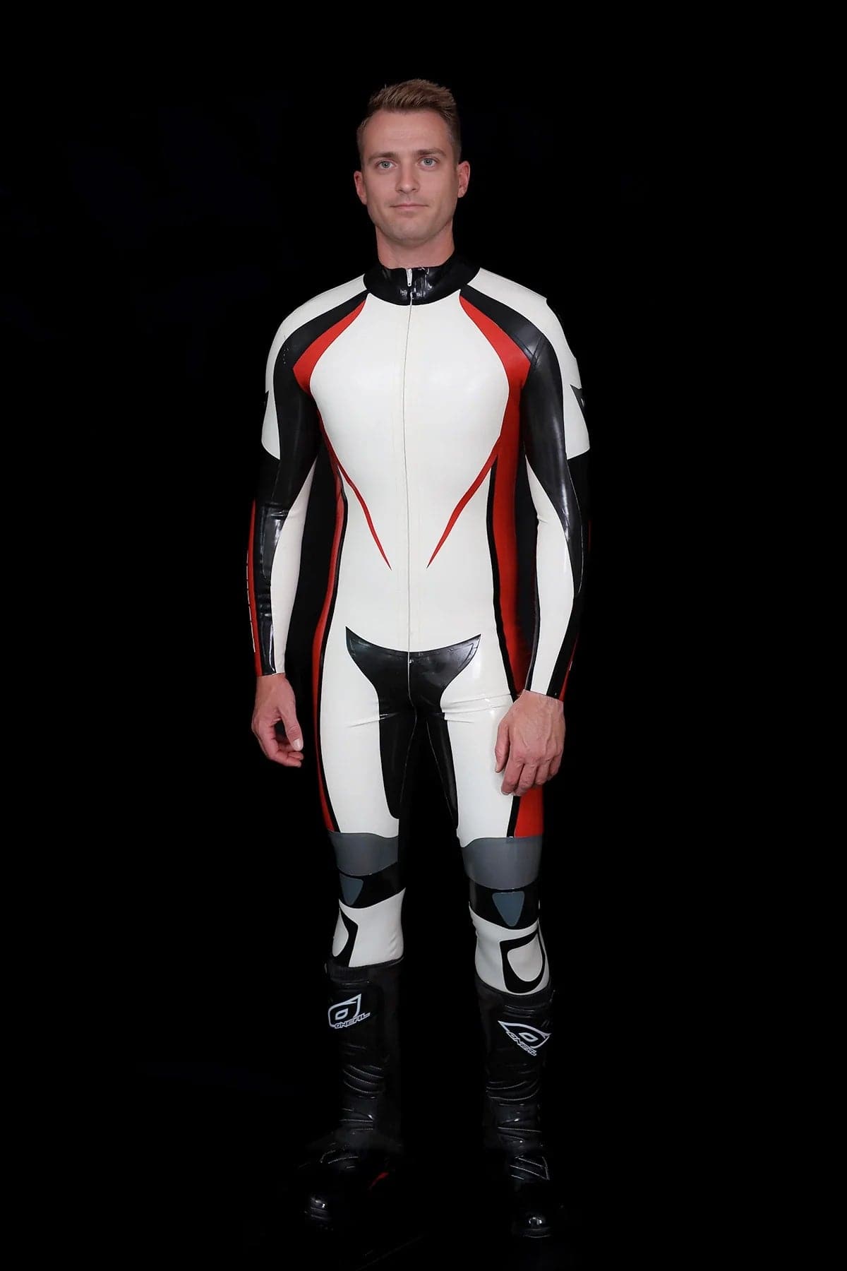 Male Logo Branded Motorcycle Latex Suit