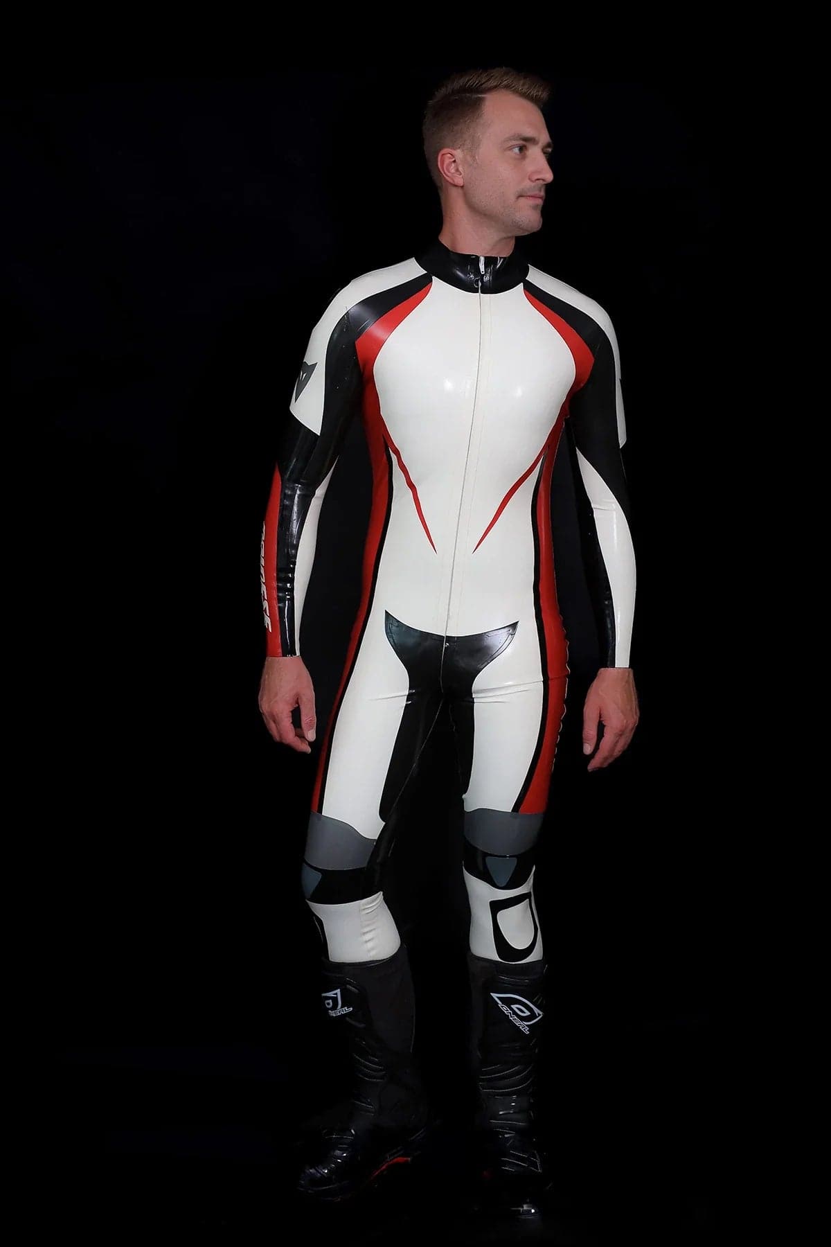 Male Logo Branded Motorcycle Latex Suit