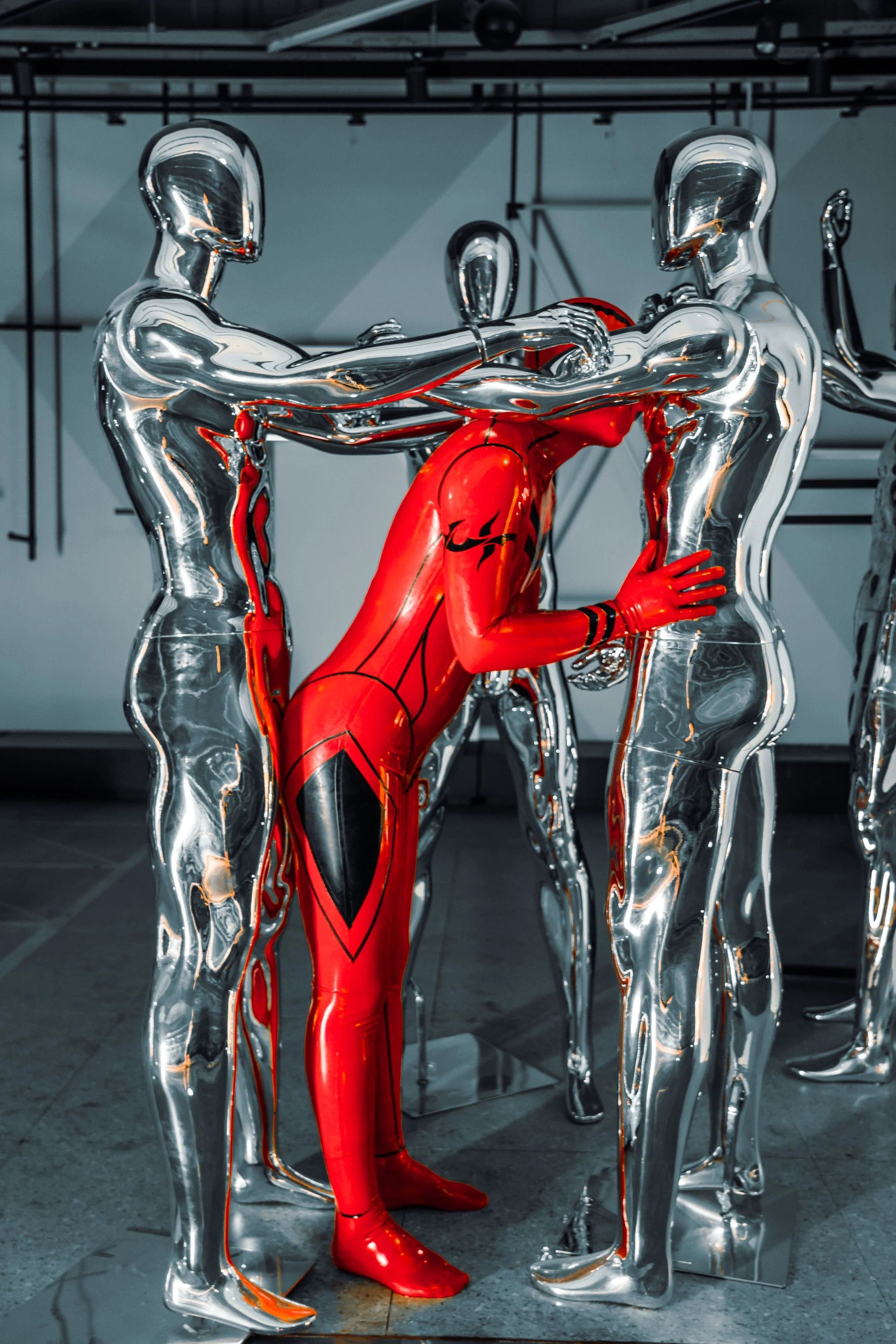 Male Red Ninja Latex Catsuit