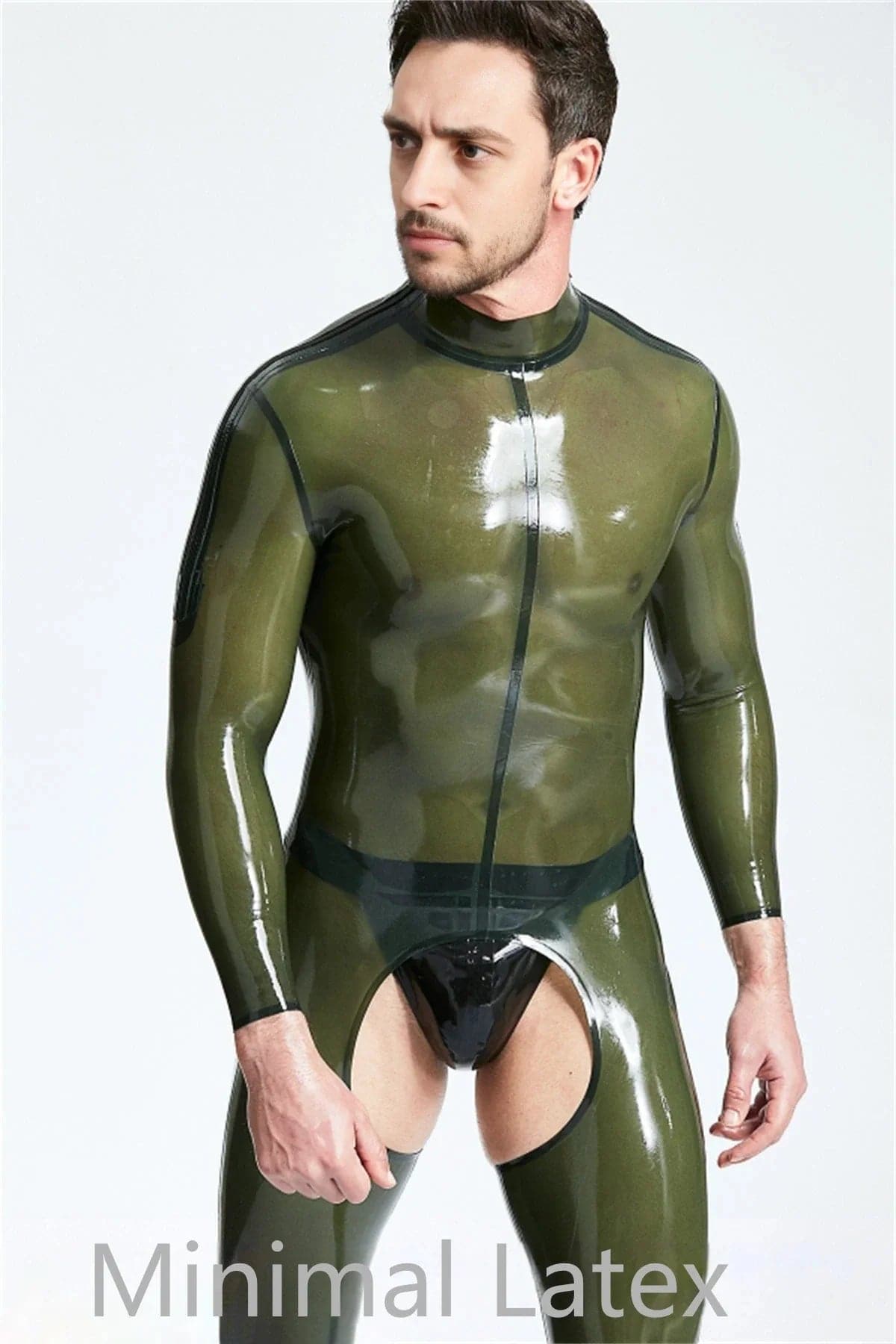 Male Translucent Chaps Look Shoulder-zip Catsuit