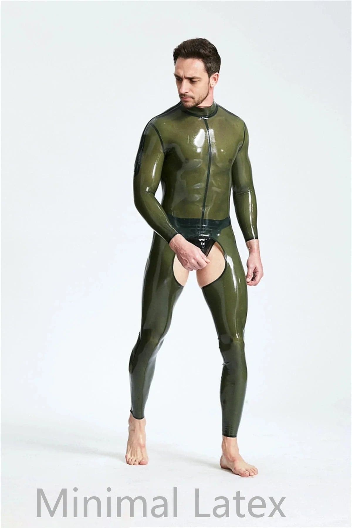 Catsuit met doorschijnende chaps-look voor mannen met schouderrits