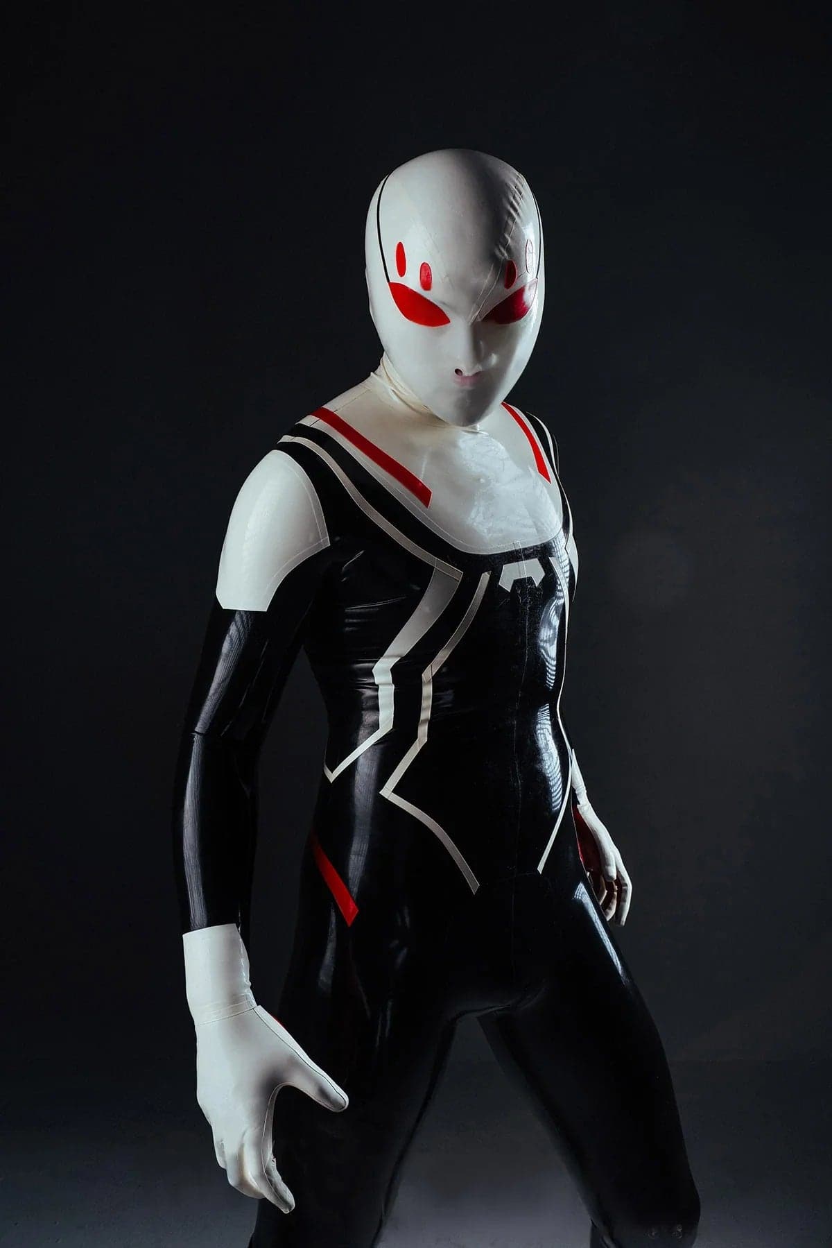 Male White-Headed Spidey Latex Costume Catsuit