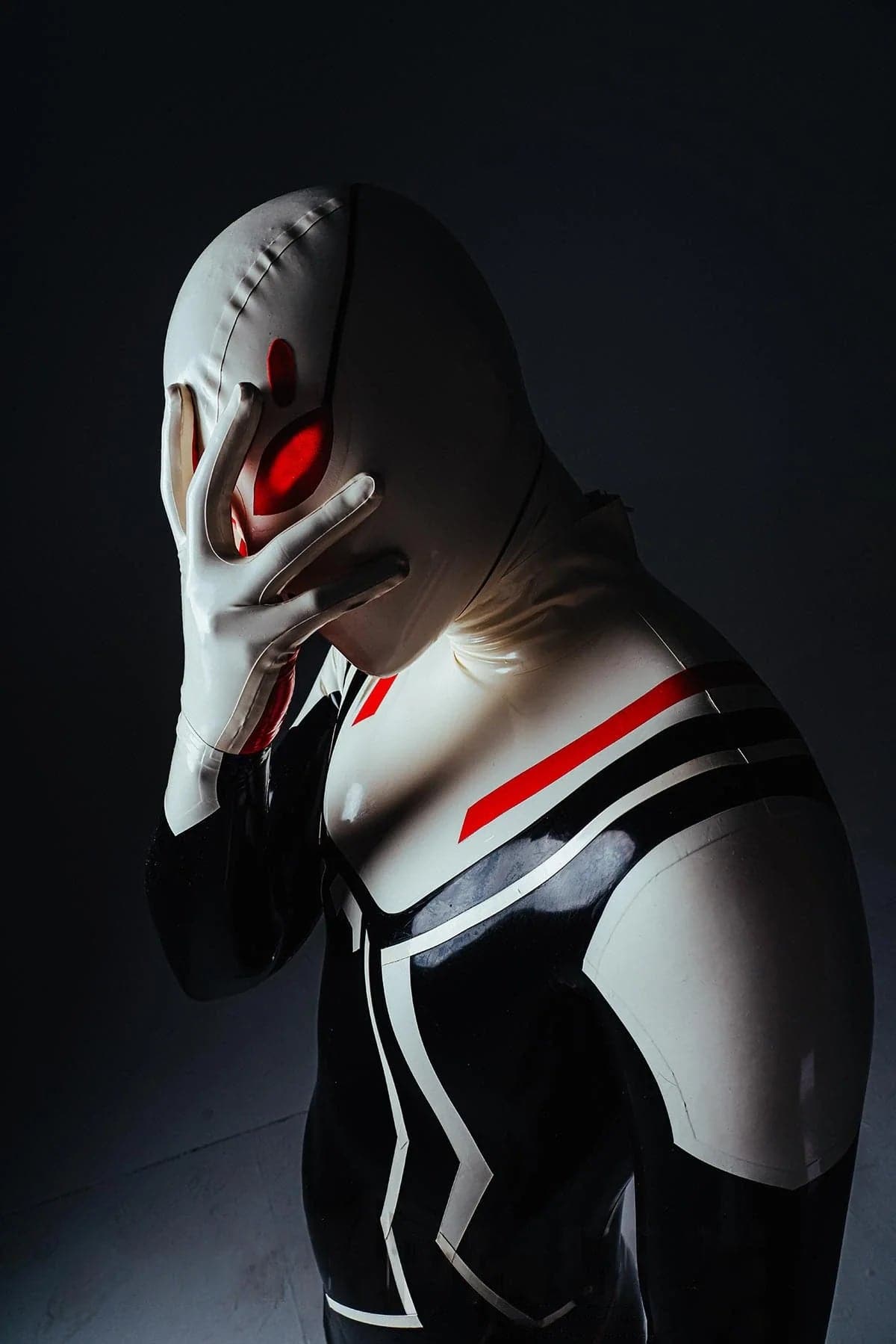 Male White-Headed Spidey Latex Costume Catsuit