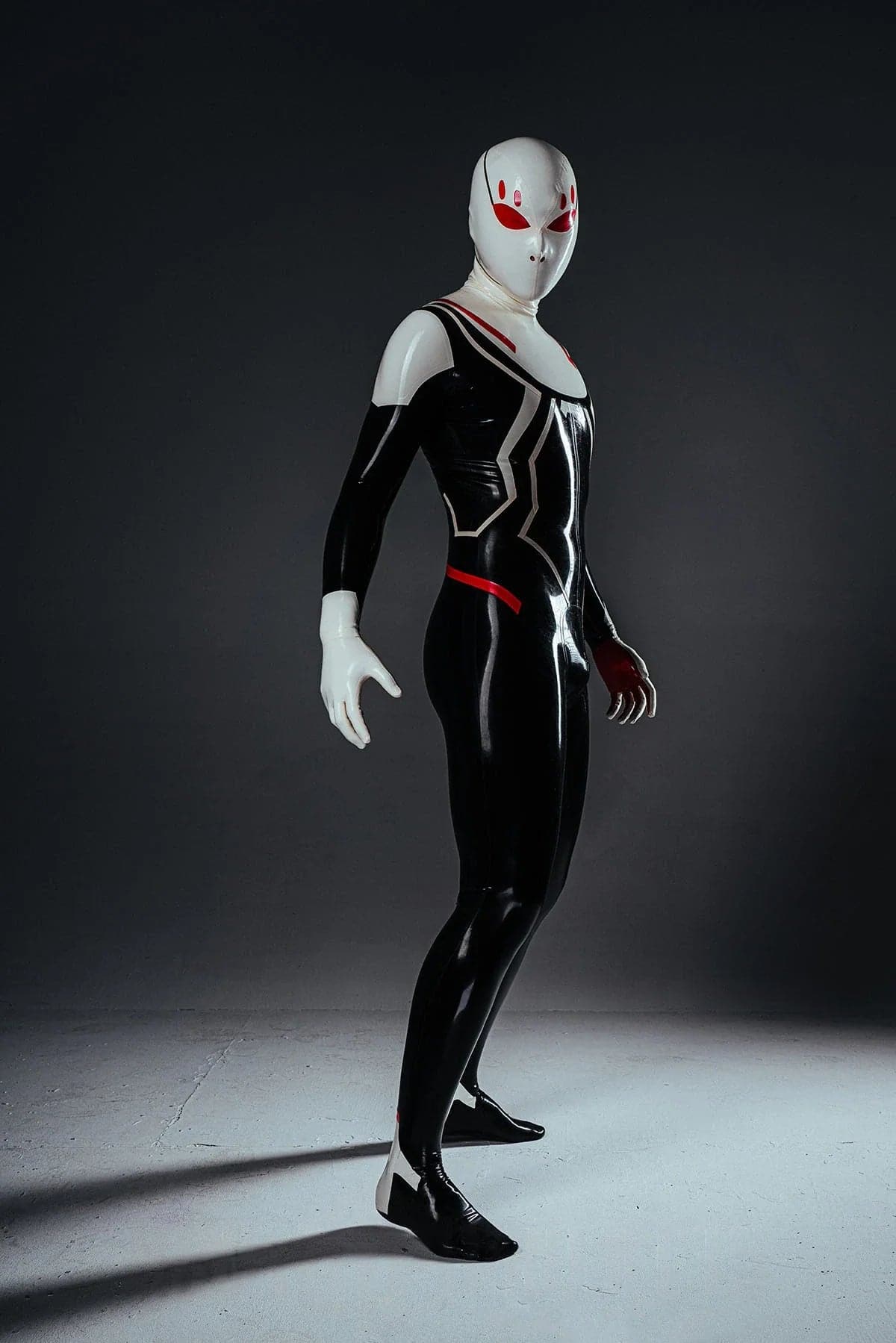 Mannelijke withoofdige Spidey latex kostuum Catsuit