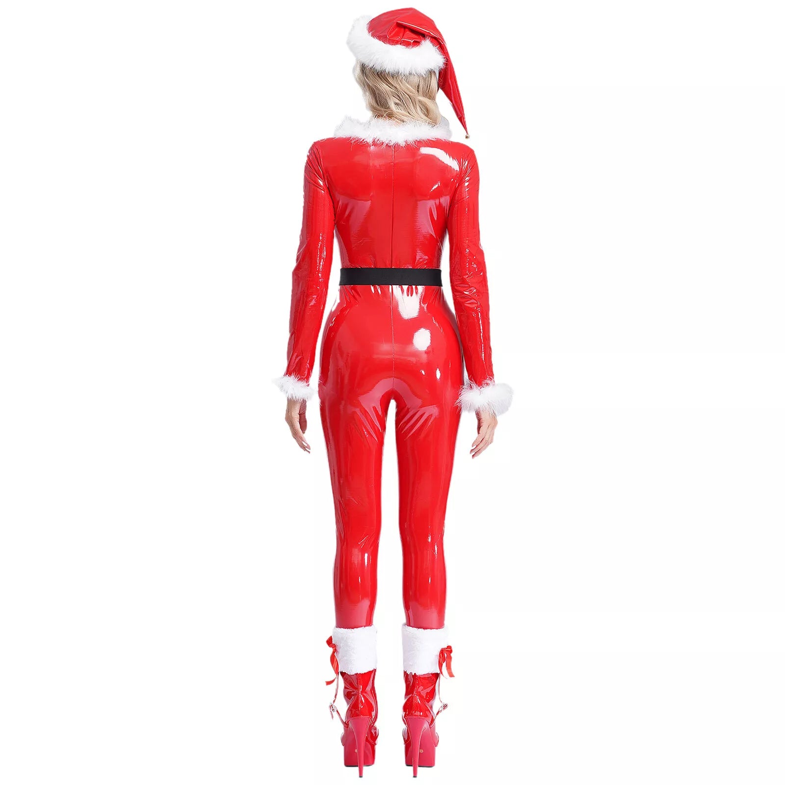 Loose-Fit Red Latex Christmas-Themed Catsuit