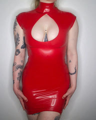 Red Latex Mini Dress with Keyhole Cutout