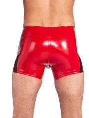 Red Latex Men's Shorts with Black Stripe Detailing