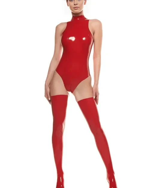 Red High-Neck Latex Bodysuit