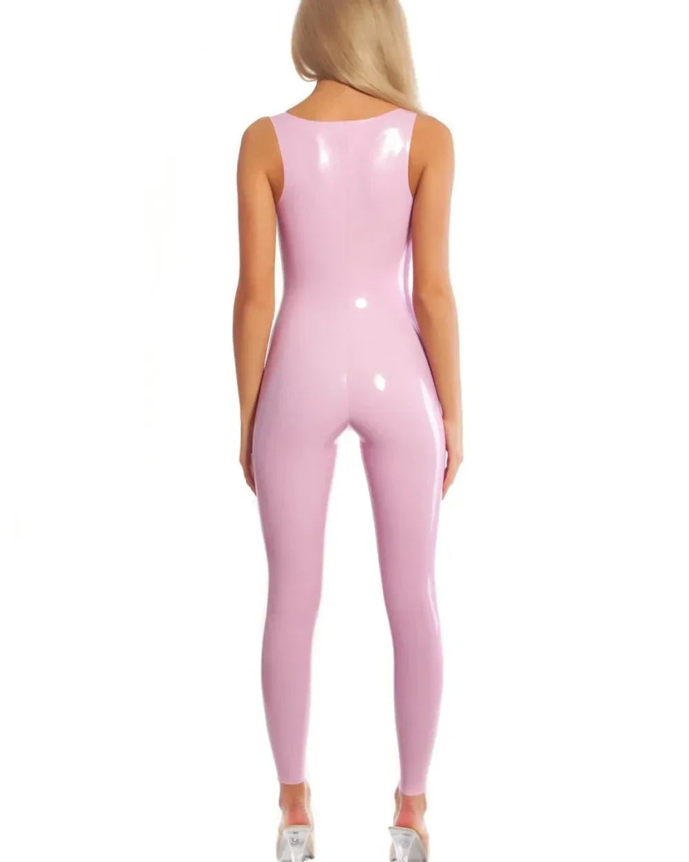 Pink Latex Women's Catsuit with Sleeveless Design