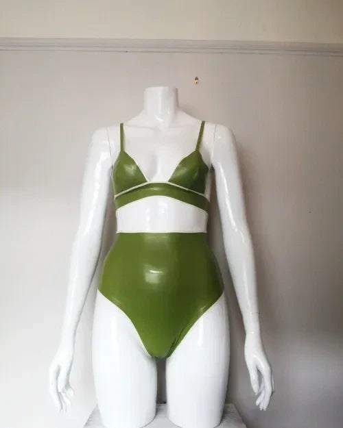 Green Latex Lingerie Set with Simple Design