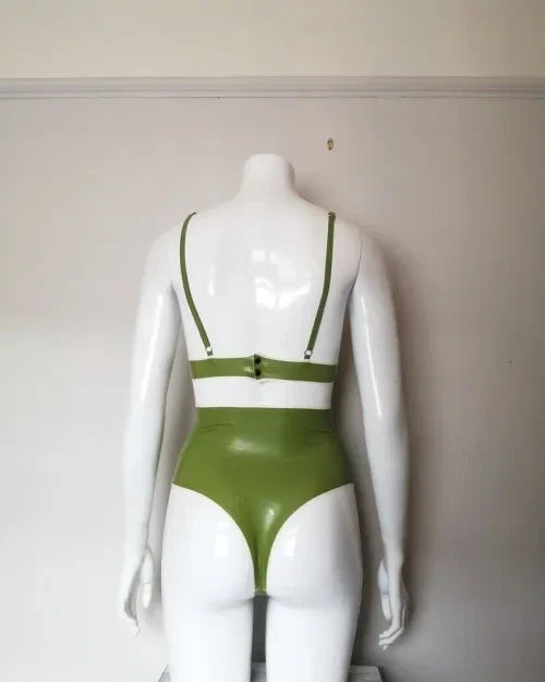 Green Latex Lingerie Set with Simple Design