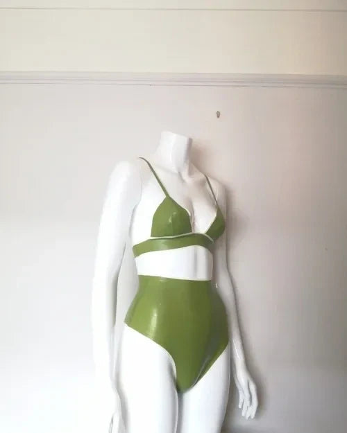 Green Latex Lingerie Set with Simple Design