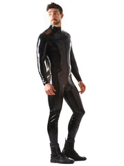 Black High-Neck Full-Length Latex Catsuit for Men