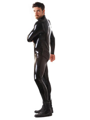 Black High-Neck Full-Length Latex Catsuit for Men