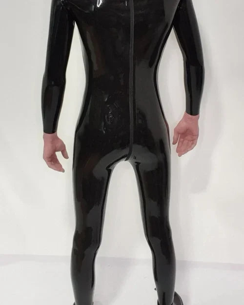 Men's Black Latex Catsuit with Front Zip