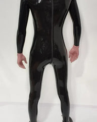 Men's Black Latex Catsuit with Front Zip