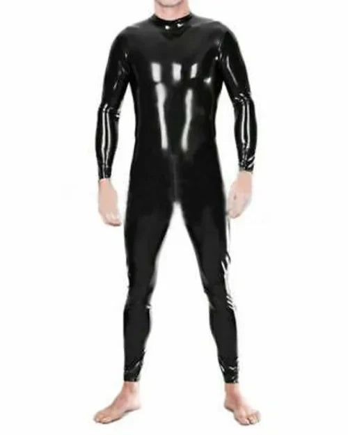 Men's Black Latex Catsuit with Front Zip