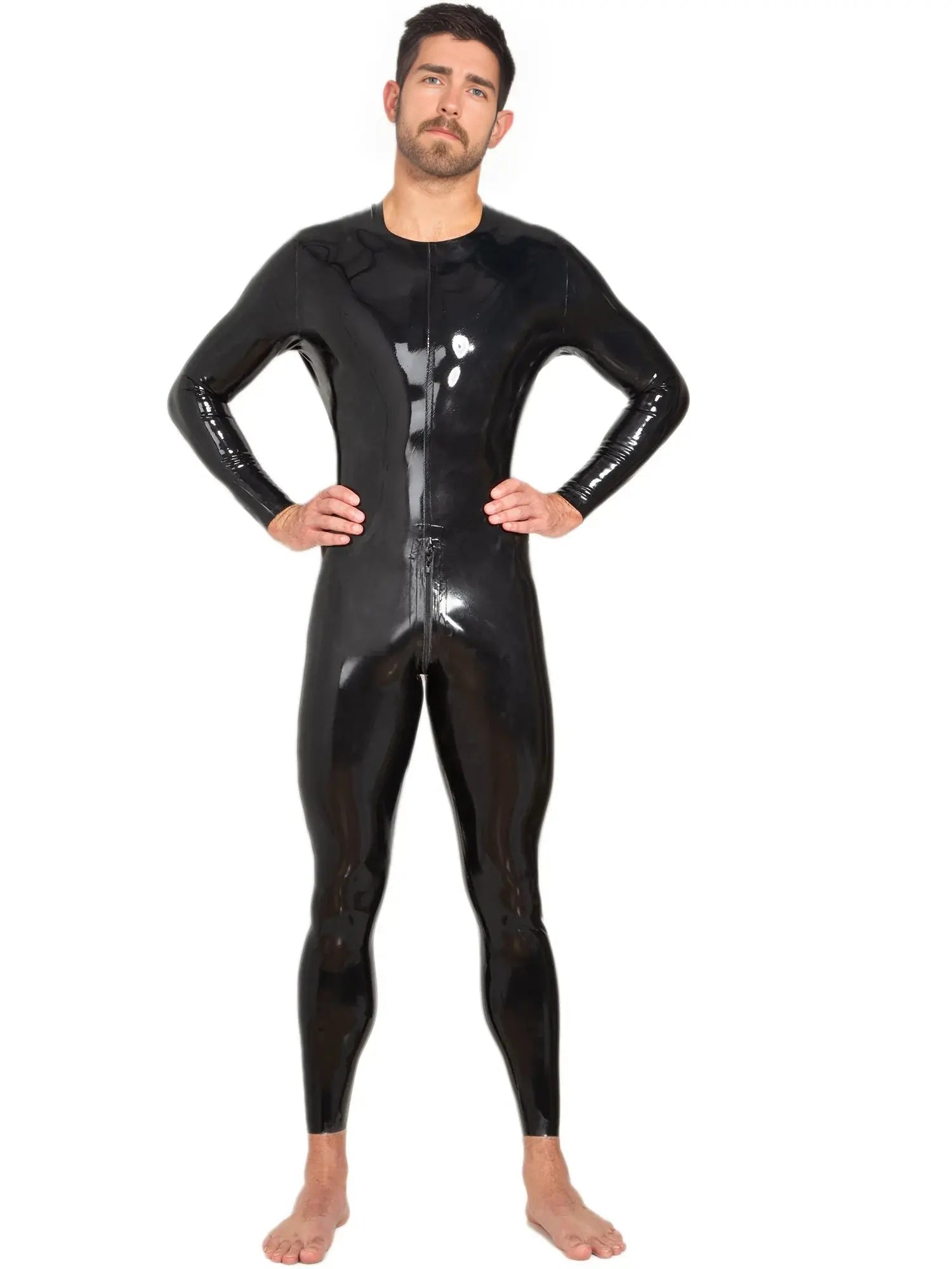 Black Latex Men's Catsuit with Front Zip