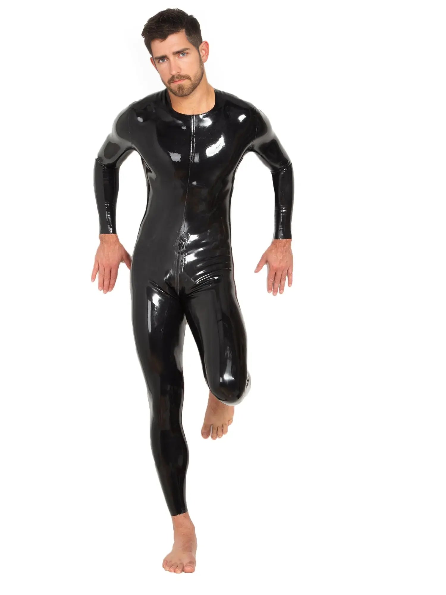 Black Latex Men's Catsuit with Front Zip