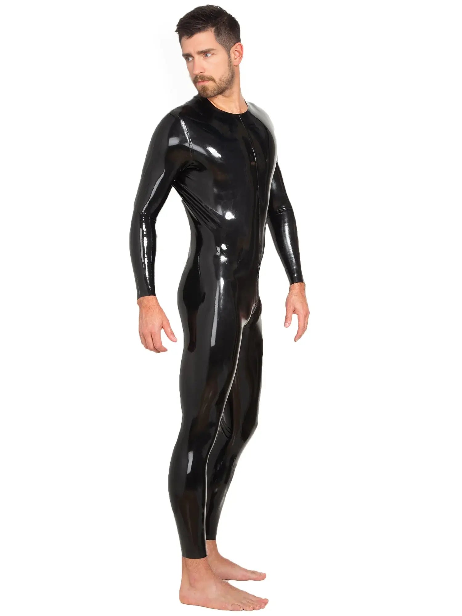 Black Latex Men's Catsuit with Front Zip